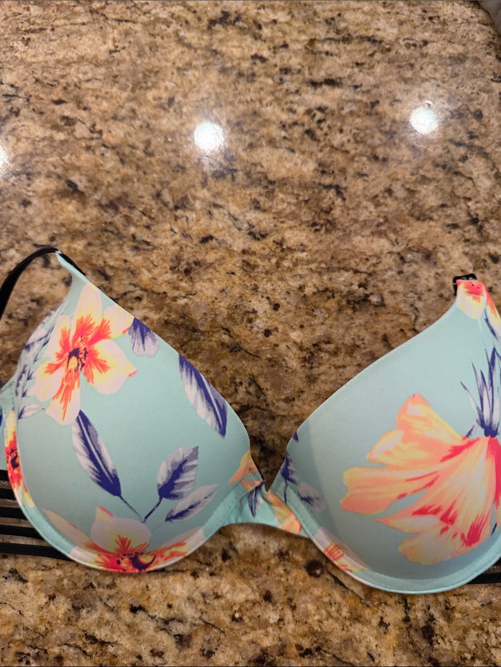 PINK Victoria's Secret Mint Floral Push-Up Bikini Top